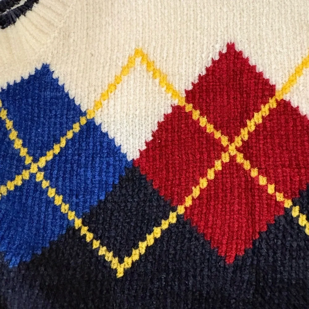 Kids Argyle V-Neck Sweater Vest - Cream, Navy & Multicolor